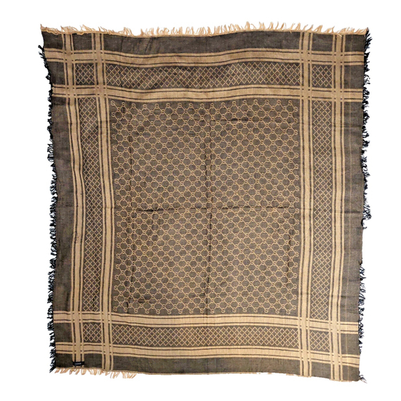 Gucci Brown & Beige GG Logo Print Wrap Shawl Scarf Pre-owned - Picture 2 of 16